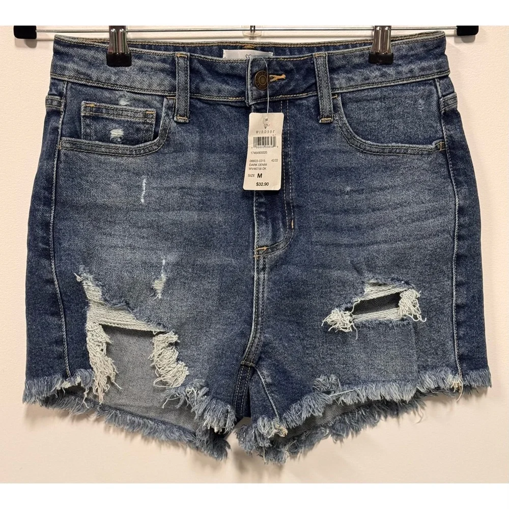 NWT Windsor Distressed High Rise Denim Jean Shorts Blue Size M